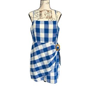 Blu Pepper adorable linen/cotton blend blue and white checkered sundress large